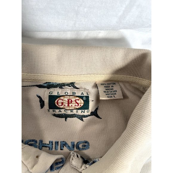 GPS Global Tracking Fishing Polo Shirt mens Large Tan - Picture 7 of 9